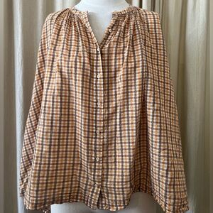 Doen Orange Plaid Jane Blouse XXL